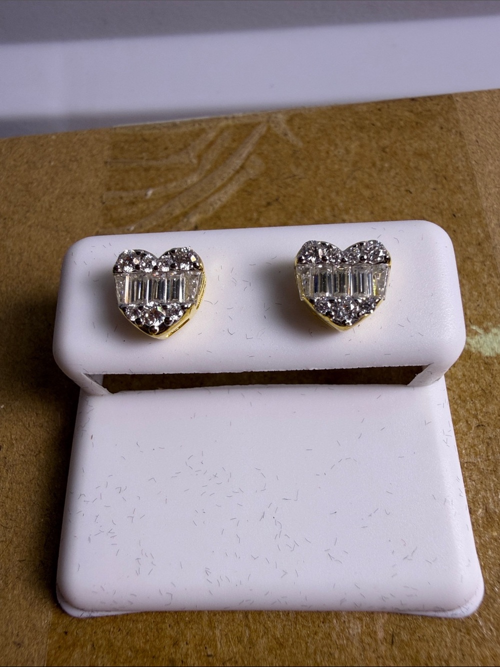Gold-Tone Heart Crystal Baguette Stud Earrings - Women Jewelry